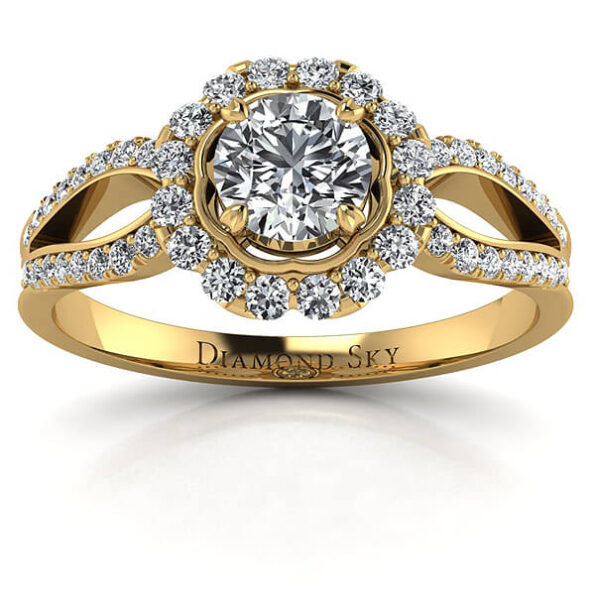 Dostojne piękno - Pierścionek zaręczynowy, żółte złoto 585, diamenty