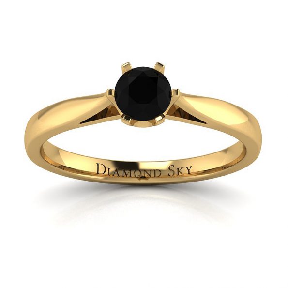Diamentowy urok - Klasyczny pierścionek z czarnym brylantem, żółte złoto, 585