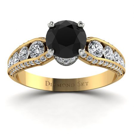 Majestatyczne piękno - Pierścionek z dwukolorowego złota z czarnym diamentem i brylantami Diamond Sky