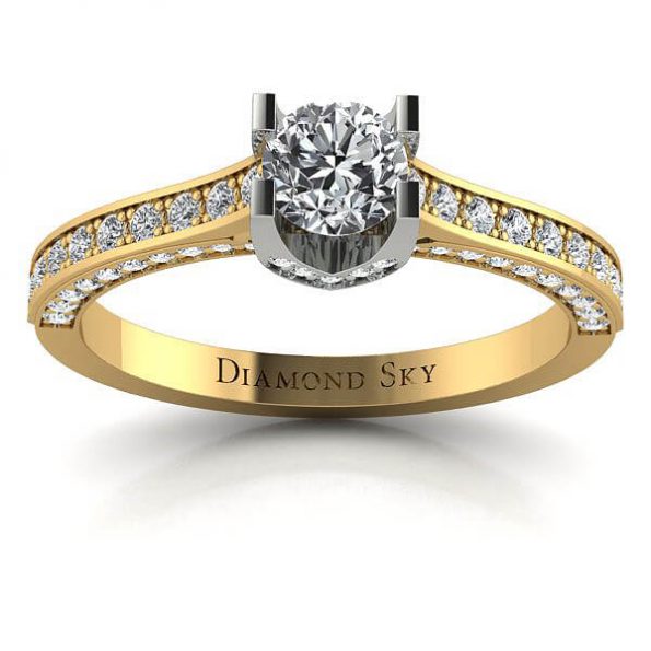 Królewski urok - Pierścionek zaręczynowy z białego i żółtego złota z diamentami