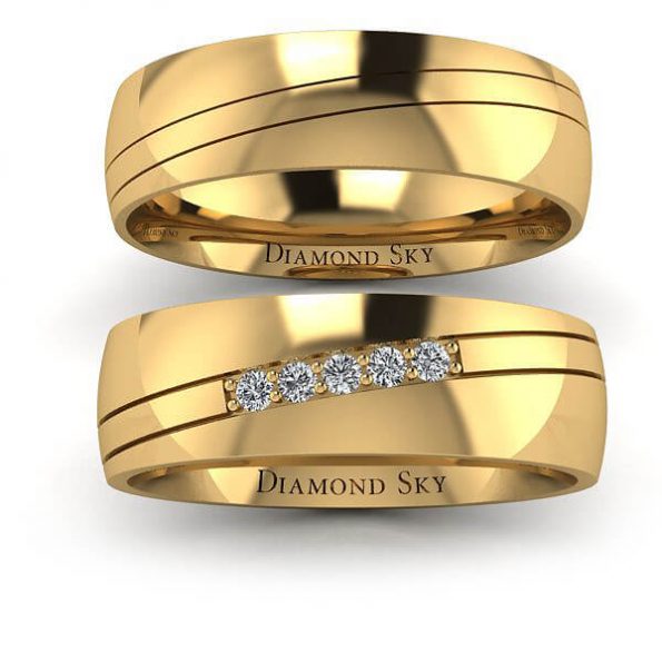 Błysk elegancji - Komplet obrączek ślubnych Diamond Sky, żółte złoto, diamenty