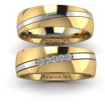 Błysk elegancji - Półokrągłe obrączki ślubne z dwukolorowego złota z diamentami