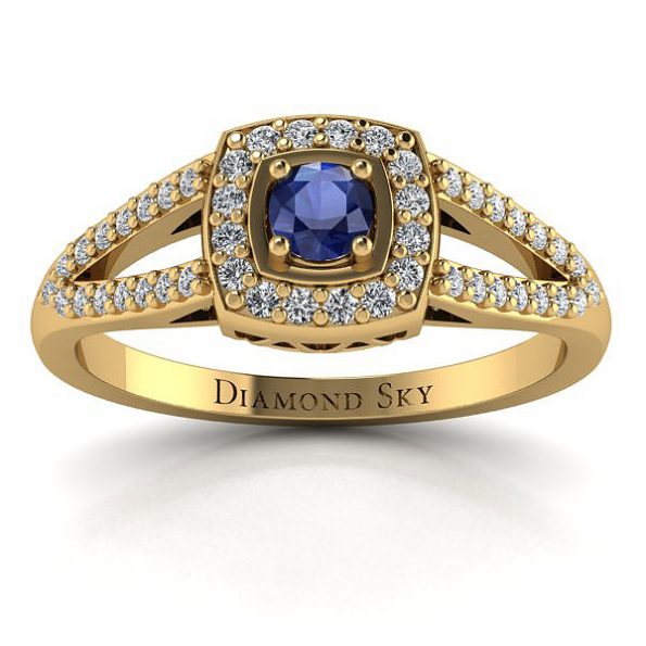 Współczesna elegancja - Pierścionek zaręczynowy z szafirem i diamentami, żółte złoto, próba 585