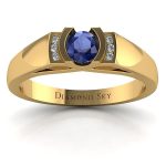 Brylantowy szyk - Nowoczesny pierścionek Diamond Sky, żółte złoto, szafir, diamenty