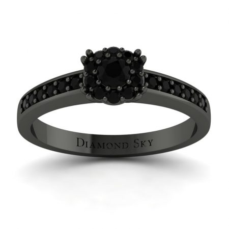 Diamentowe lśnienie - Pierścionek zaręczynowy z czarnego złota z czarnymi diamentami