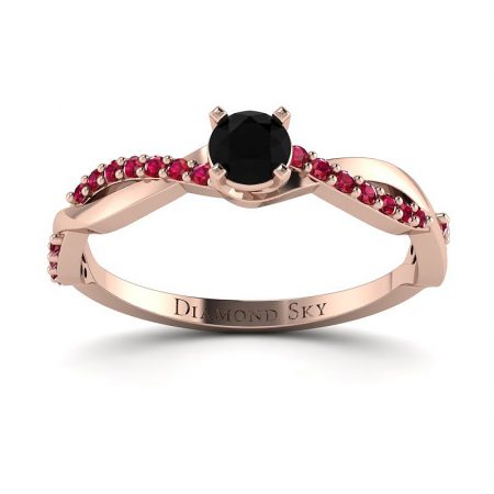 Subtelność formy - Pierścionek zaręczynowy z różowego złota z czarnym diamentem i rubinami