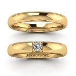Klasyczny szyk - Półokrągłe obrączki ślubne, żółte złoto, diament