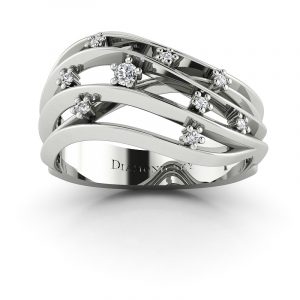 Szlachetne piękno - Nowoczesny pierścionek z białego złota z brylantami