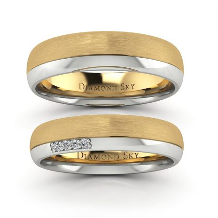 Nowy blask - Półokrągłe obrączki ślubne z dwukolorowego złota z diamentami