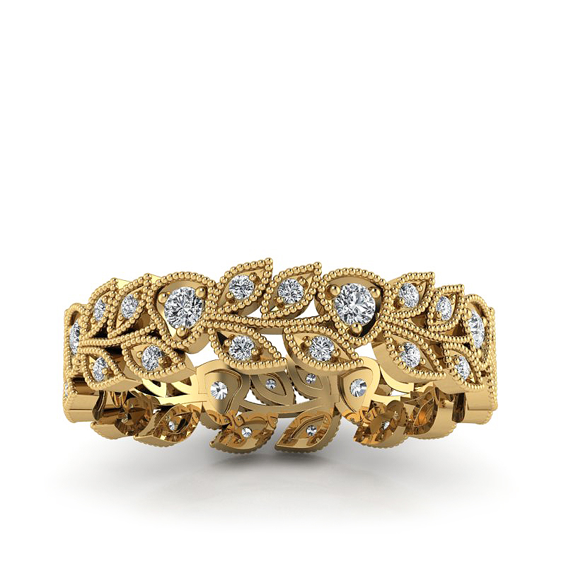 Naturalne piękno - Ażurowa obrączka z żółtego złota z diamentami