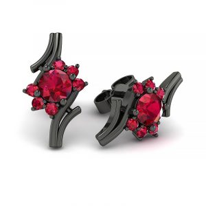 Kwitnące piękno - Kolczyki Diamond Sky z czarnego złota z rubinami