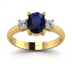 Kuszące piękno - Pierścionek zaręczynowy, żółte złoto, próba 750, owalny szafir, diamenty