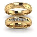 Diamentowe piękno - Półokrągłe obrączki ślubne z żółtego złota z brylantami