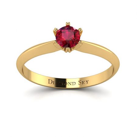 Czarujący minimalizm - Klasyczny pierścionek zaręczynowy z żółtego złota z rubinem