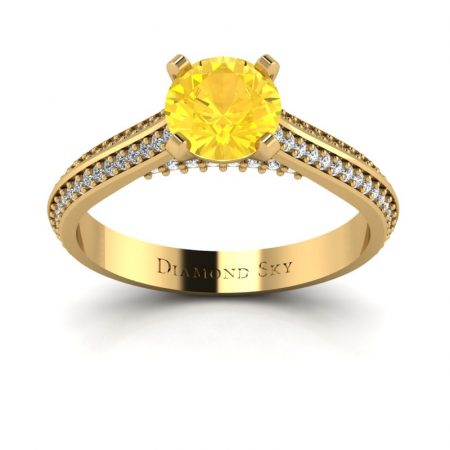 Piękna linia - Pierścionek zaręczynowy z żółtego złota z cytrynem i diamentami
