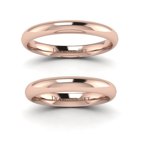 Wysoka soczewka - Klasyczne półokrągłe obrączki ślubne z różowego złota, 3mm