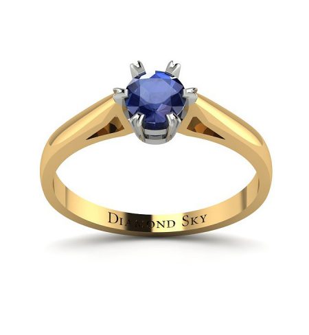 Świeży urok - Klasyczny pierścionek zaręczynowy z dwukolorowego złota z szafirem