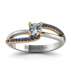 Modny kontrast - Pierścionek zaręczynowy z dwukolorowego złota z szafirami i diamentem