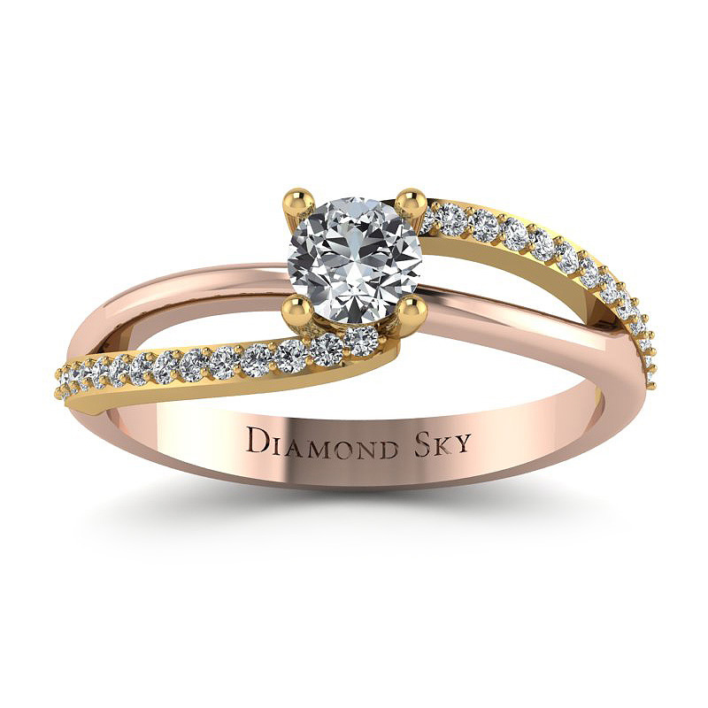 Modny kontrast - Pierścionek zaręczynowy z różowego i żółtego złota z diamentami
