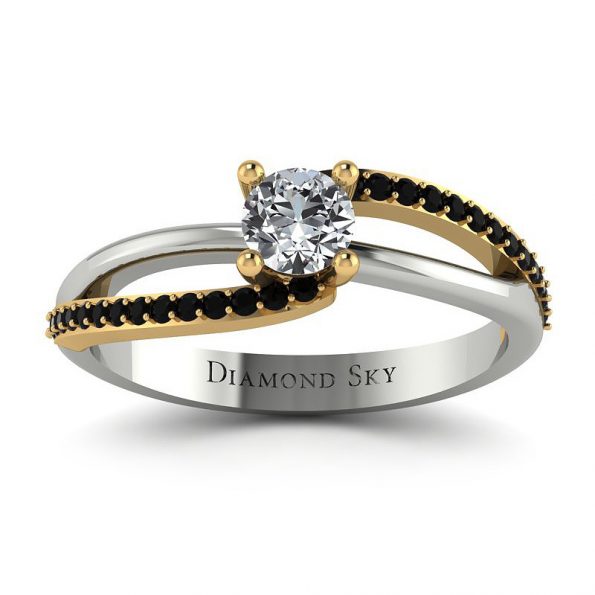 Modny kontrast - Pierścionek zaręczynowy z dwukolorowego złota, brylant, czarne diamenty
