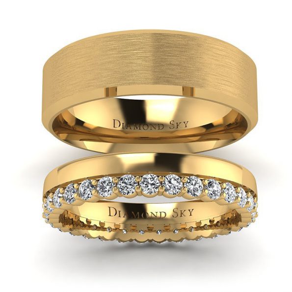Ślubny szyk - Komplet obrączek z diamentami, żółte złoto, Diamond Sky