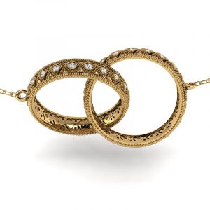 Naturalne piękno - Komplet zawieszek z żółtego złota z białymi szafirami 0,80 ct, 4mm