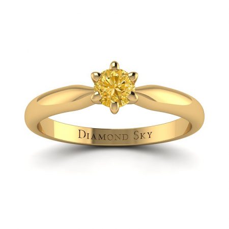 Elegancki minimalizm - Pierścionek zaręczynowy z żółtym diamentem, żółte złoto, próba 585