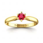 Elegancki minimalizm - Klasyczny pierścionek zaręczynowy z rubinem, żółte złoto, próba 585