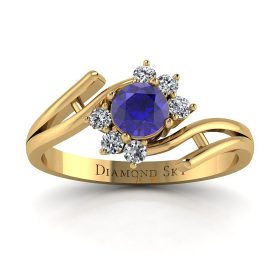 Kwitnące piękno - Pierścionek zaręczynowy z żółtego złota z tanzanitem i diamentami