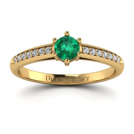 Klasycznie piękny - Pierścionek zaręczynowy Diamond Sky, żółte złoto, szmaragd, diamenty