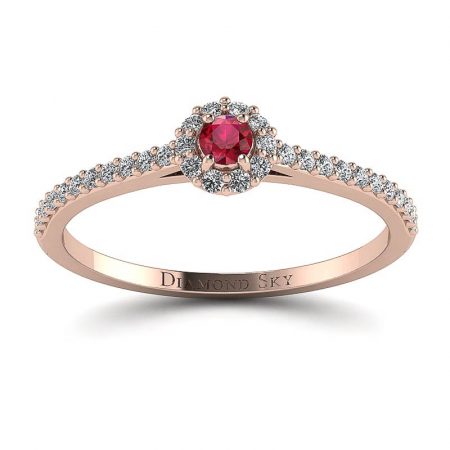 Nieprzemijający blask - Pierścionek zaręczynowy z różowego złota z rubinem i diamentami
