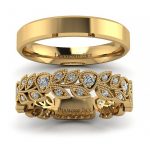 Naturalne piękno - Komplet obrączek ślubnych z żółtego złota z diamentami