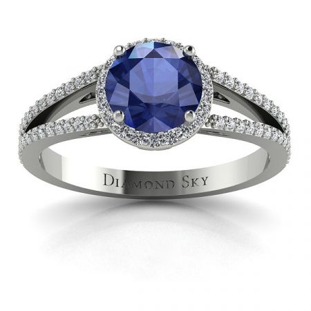 Współczesna forma - Pierścionek zaręczynowy Diamond Sky z palladu z szafirem oraz diamentami