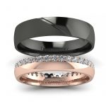Diamentowe szczęście - Półokrągłe obrączki ślubne z różowego i czarnego złota z brylantami