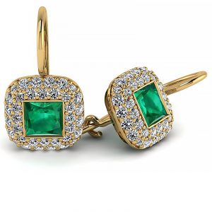 Urzekające piękno - Kolczyki z żółtego złota, Diamond Sky, diamenty, szmaragdy