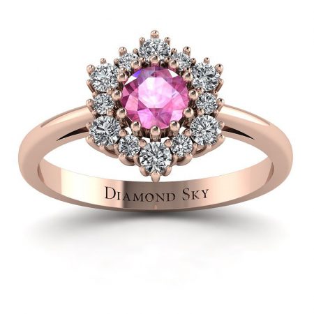 Magia momentu - Pierścionek zaręczynowy z różowego złota z różowym szafirem i diamentami Diamond Sky
