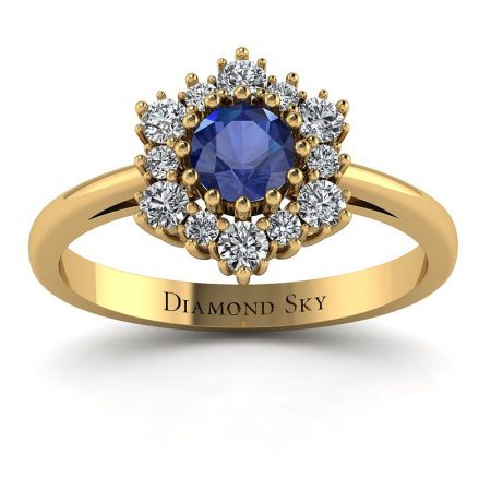 Magia momentu - Pierścionek zaręczynowy z żółtego złota z szafirem i diamentami Diamond Sky