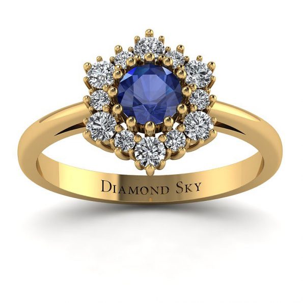 Magia momentu – Pierścionek zaręczynowy z żółtego złota z szafirem i diamentami Diamond Sky