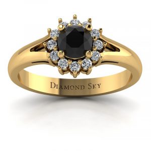 Wiosenny urok - Pierścionek zaręczynowy z żółtego złota, czarny diament, brylanty