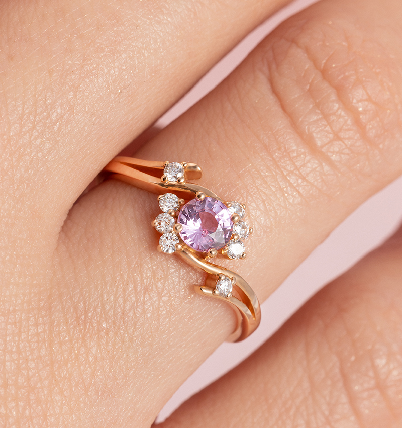 Blingsis_Kwiat piękna – Pierścionek zaręczynowy Diamond Sky z różowego złota z różowym szafirem Xmas Zareczyny 2022_-12