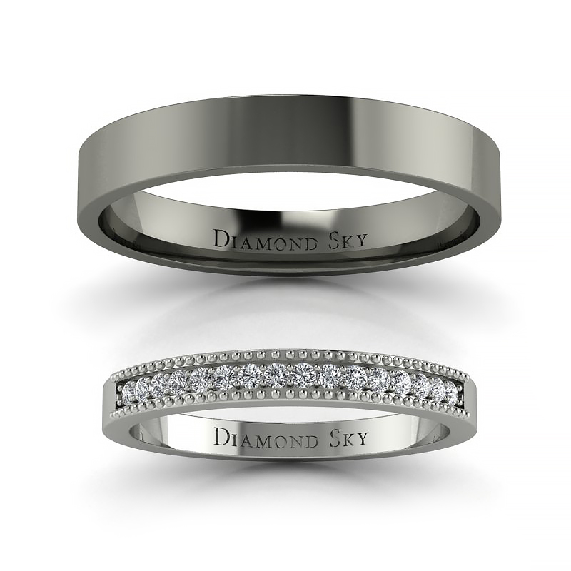 Royal – Komplet obrączek ślubnych z białego oraz czarnego złota z brylantami Diamond Sky