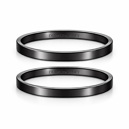 Klasyka w czerni - Komplet płaskich obrączek z czarnego złota, 3mm