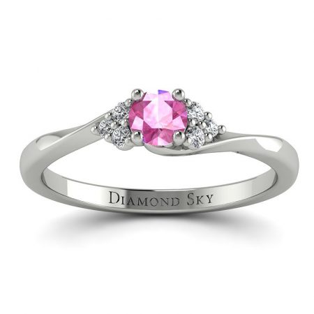 Nieskończony blask - Pierścionek zaręczynowy z białego złota z różowym szafirem i diamentami - Diamond Sky