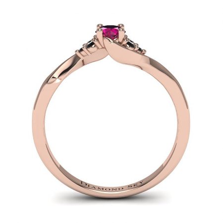 Nieskończony blask - Pierścionek zaręczynowy z różowego złota z rubinem malinowym i czarnymi diamentami - Diamond Sky