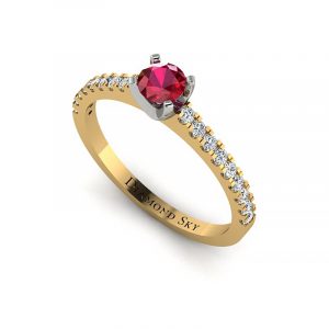 Zakochanie - Pierścionek zaręczynowy z żółtego oraz białego złota z rubinem i diamentami