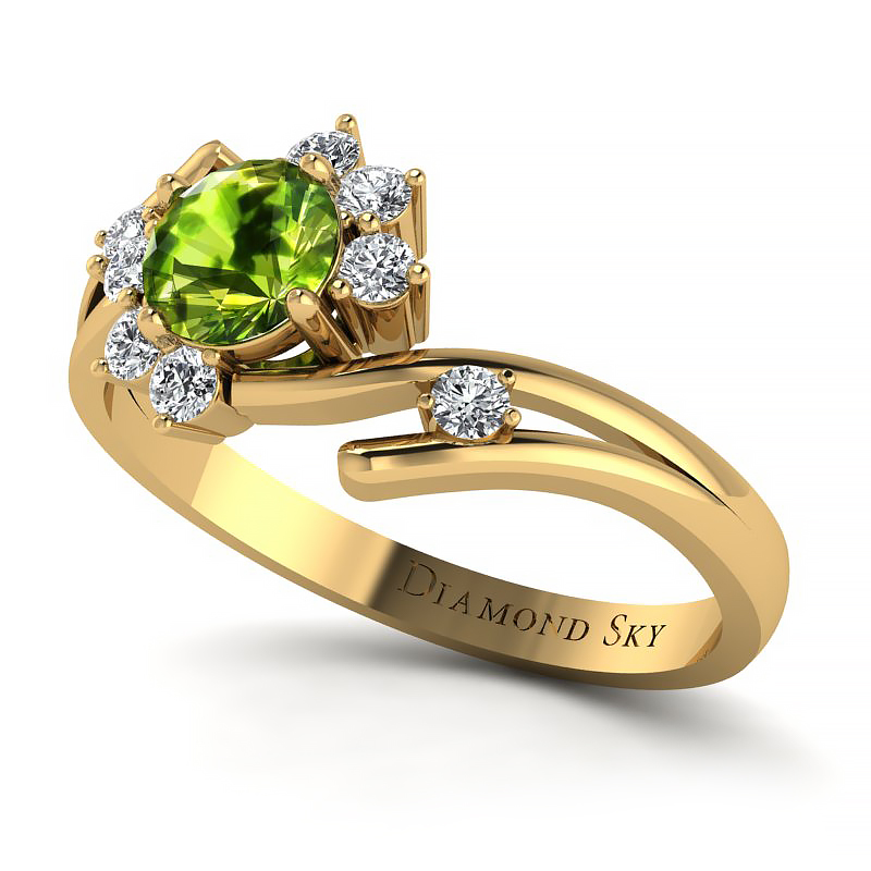 Pierścionek-zaręczynowy-z-żółtego-złota-z-oliwinem-i-diamentami-Kwiat-piękna-2