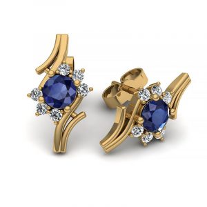 Kwitnące piękno - Kolczyki z żółtego złota z szafirami i diamentami