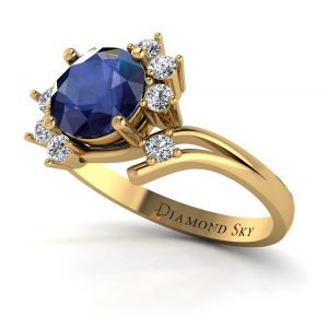Kwiat piękna - Pierścionek zaręczynowy z żółtego złota z szafirem 1 ct i diamentami