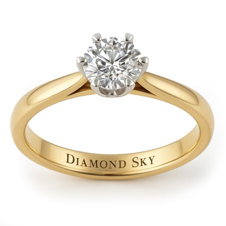Diamentowy urok - Klasyczny pierścionek z żółtego i białego złota z diamentem 1.05ct