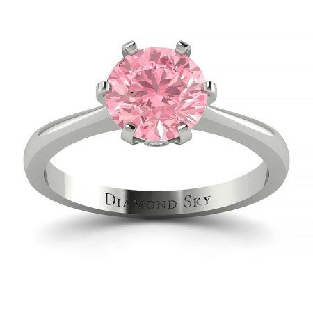 Szlachetny urok - Klasyczny pierścionek z białego złota z różowym diamentem 1.00ct